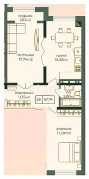 2-к кв. Дагестан, Каспийск просп. Акулиничева (67.74 м)