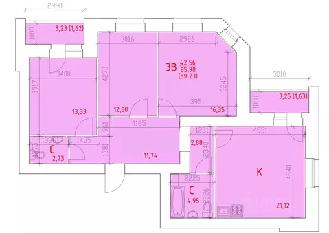 3-к кв. Вологодская область, Череповец 109-й мкр,  (89.23 м)
