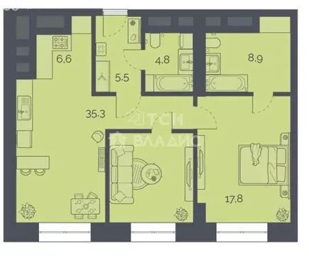2-комнатная квартира: Москва, Староалексеевская улица, 5А (78.9 м)