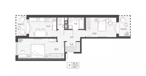 2-к кв. Дагестан, Дербент ул. Сальмана (62.7 м)