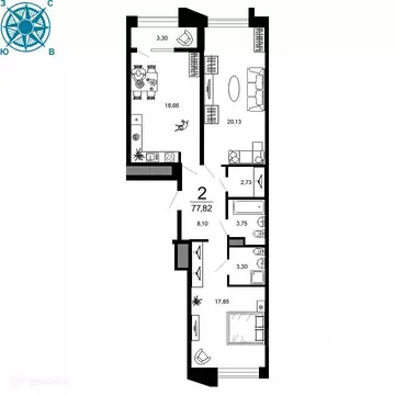 2-к кв. Рязанская область, Рязань ул. 1-я Железнодорожная (77.82 м)