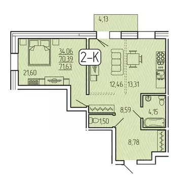 2-к кв. Бурятия, Улан-Удэ 140А мкр,  (71.63 м)