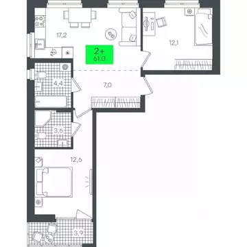 2-к кв. Тюменская область, Тюмень Гранд Квартал жилой комплекс (61.08 ...