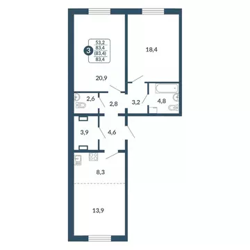 3-к кв. Кировская область, Киров Скандинавия жилой комплекс (83.4 м)