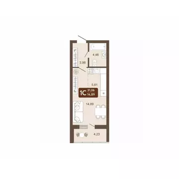 Студия Кемеровская область, Кемерово 58В мкр, 1 (31.06 м)