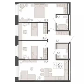 3-к кв. Башкортостан, Уфа 563-й кв-л,  (86.3 м)