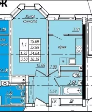 1-к кв. Тамбовская область, Тамбов Пахотная ул., 14 (36.57 м)