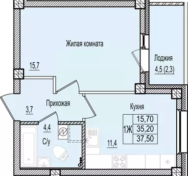 1-к кв. Псковская область, Псков Крестовский жилой комплекс (37.5 м)