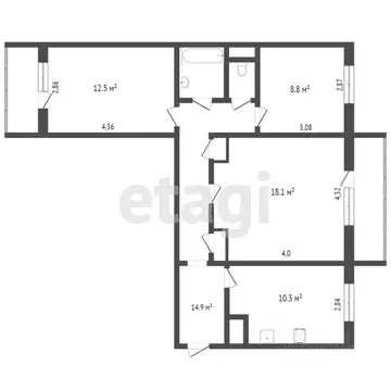 3-к кв. Тверская область, Тверь ул. Веселова, 25 (70.8 м)