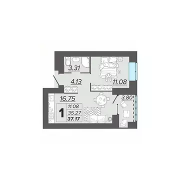 1-к кв. Брянская область, Брянск Архитектор жилой комплекс (37.17 м)