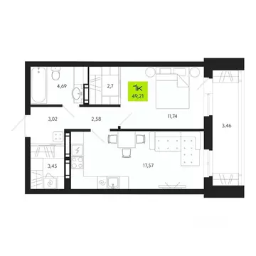 1-к кв. Томская область, Томск Уютный жилой квартал, ул. Маяковского, ...