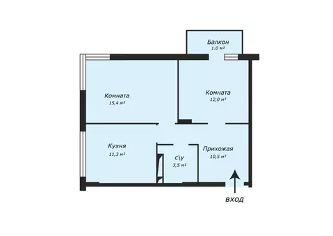 Квартира, 2 комнаты, 52.7 м