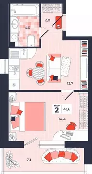 2-к кв. Тульская область, Тула ул. Академика Насоновой, 1А (42.6 м)