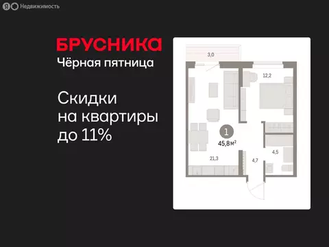 1-комнатная квартира: Курган, жилой район Центральный, ЖК Дом Кино ...