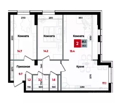3-к кв. Ставропольский край, Невинномысск Новая ул., 1 (81.1 м)