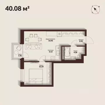 1-к кв. Приморский край, Владивосток Каскада жилой комплекс (40.09 м)