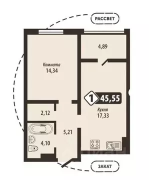 1-к кв. Брянская область, Брянск Школьный жилой комплекс (45.55 м)