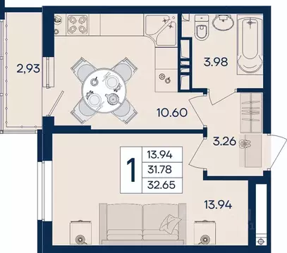 1-к кв. Краснодарский край, Краснодар  (32.65 м)