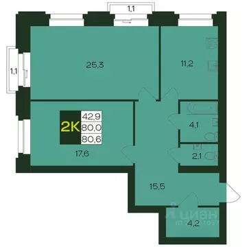 2-к кв. Чувашия, Чебоксары просп. Чебоксарский (80.6 м)