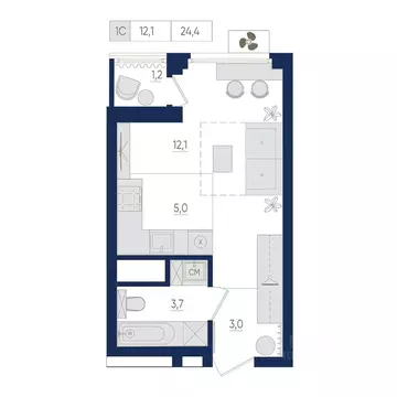 1-к кв. Башкортостан, Уфа ул. Евгения Столярова, 13 (24.4 м)