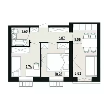 2-к кв. Челябинская область, Южноуральск ул. Строителей, 14 (43.6 м)