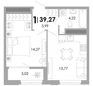1-к кв. Владимирская область, Владимир Уно жилой комплекс (39.27 м)