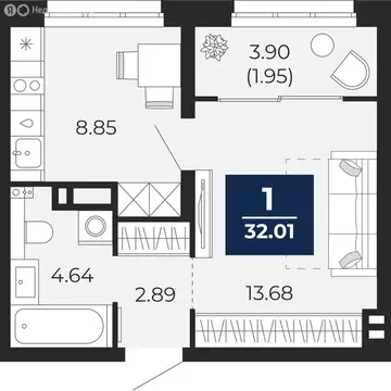 1-комнатная квартира: Тюмень, Камчатская улица, 109к1 (33.96 м)