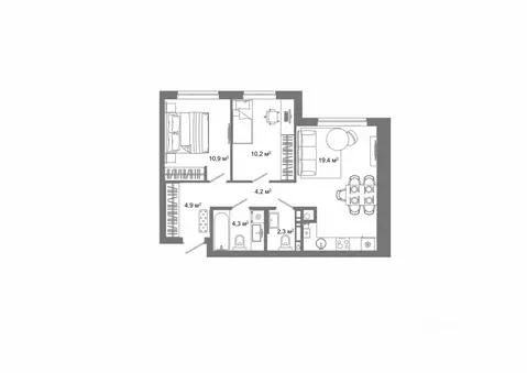 2-к кв. Астраханская область, Астрахань ул. Латышева (56.2 м)