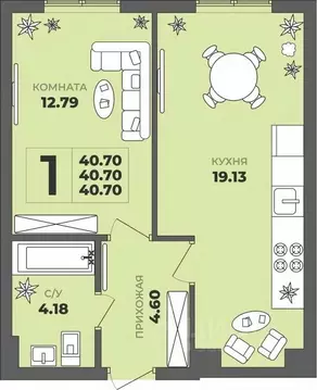 1-к кв. Калининградская область, Калининград ул. Генерала Толстикова, ...