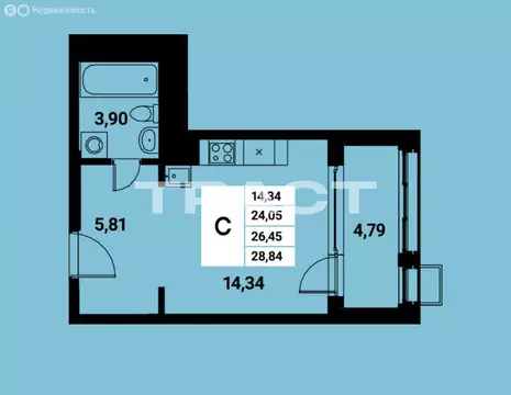Квартира-студия: Воронеж, набережная Чуева, 7 (28.9 м)