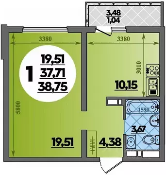 1-к кв. Адыгея, Майкоп  (38.75 м)