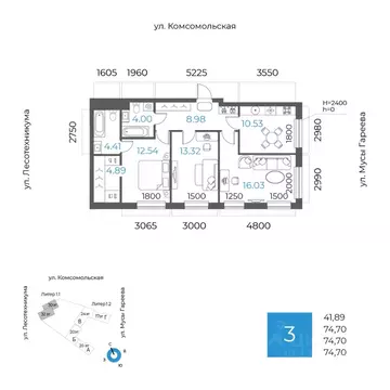 3-к кв. Башкортостан, Уфа Глумилино-1 мкр, 8-е Небо жилой комплекс ...