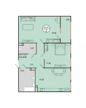 2-к кв. Ставропольский край, Ставрополь № 15 мкр,  (66.2 м)