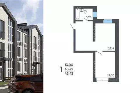 1-к кв. Воронежская область, Семилуки ул. Маяковского, 53/3 (45.42 м)