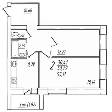 2-к кв. Вологодская область, Череповец Комсомольская ул., 15 (55.11 м)