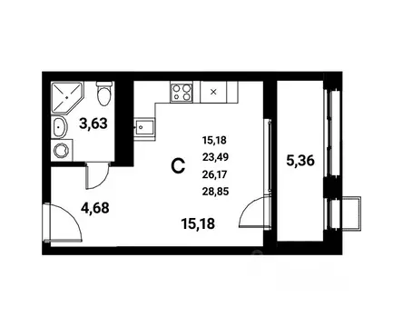 Студия Воронежская область, Воронеж наб. Чуева, 7 (26.17 м)