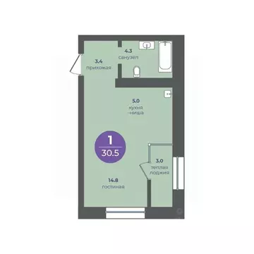 1-к кв. Красноярский край, Красноярск ул. Апрельская, 9 (30.5 м)