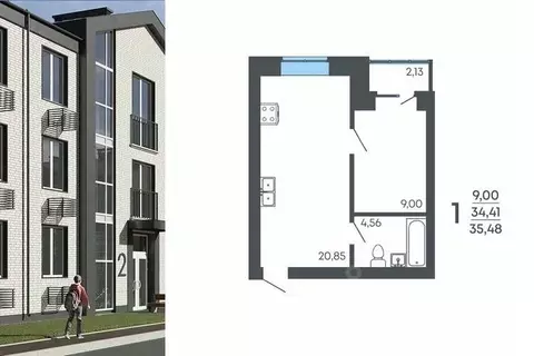 1-к кв. Воронежская область, Семилуки ул. Маяковского, 53/4 (35.48 м)