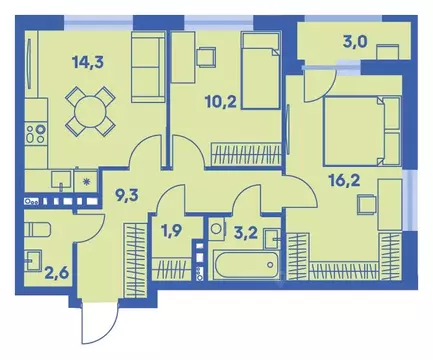 3-к кв. Пермский край, Пермь ул. Карпинского, 115 (59.2 м)