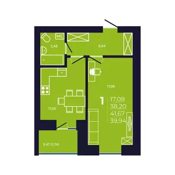 1-комнатная квартира: Уфа, улица Михаила Зайцева, 8 (40.1 м)