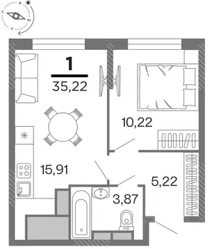 1-к кв. Рязанская область, Рязань Бирюзова Парк жилой комплекс (35.22 ...