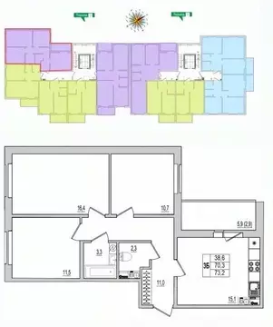 3-к кв. Псковская область, Псков  (73.2 м)