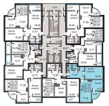 2-к кв. Калужская область, Калуга ул. Минская, 23к1 (63.47 м)