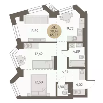 3-к кв. Новосибирская область, Новосибирск Урбан Пикс жилой комплекс ...