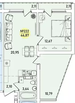 1-к кв. Ярославская область, Ярославль 2-й мкр,  (46.87 м)