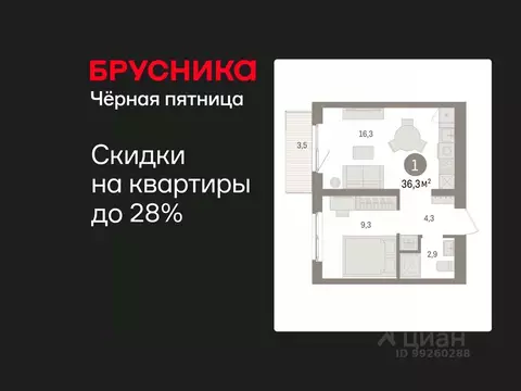 1-к кв. Свердловская область, Екатеринбург пер. Торфяной, 4 (36.3 м)