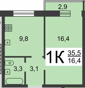 1-комнатная квартира: Нижний Новгород, Краснозвёздная улица, 21 (35.6 ...
