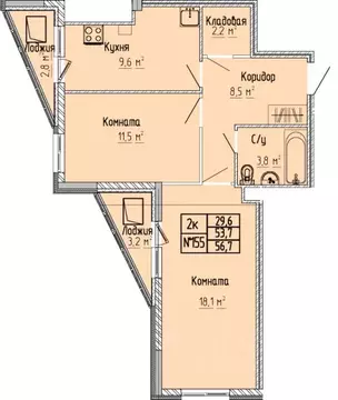 2-к кв. Тверская область, Тверь Атлант жилой комплекс (56.7 м)