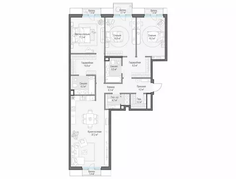 3-комнатная квартира: Москва, Средний Тишинский переулок (138.5 м)