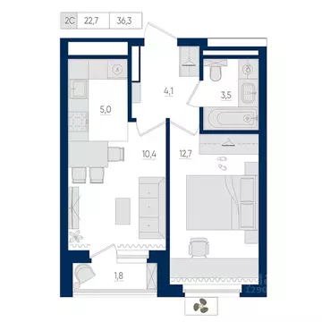 2-к кв. Башкортостан, Уфа бул. Яркий (36.3 м)